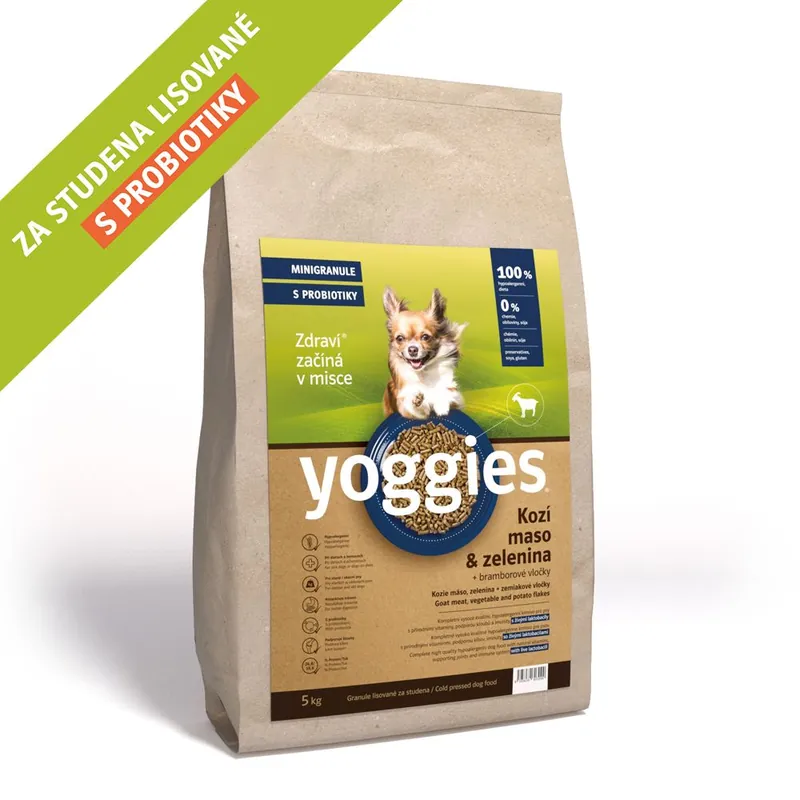 5kg Yoggies Kozí maso&zelenina, hypoalergenní minigranule lisované za studena s probiotiky Akce