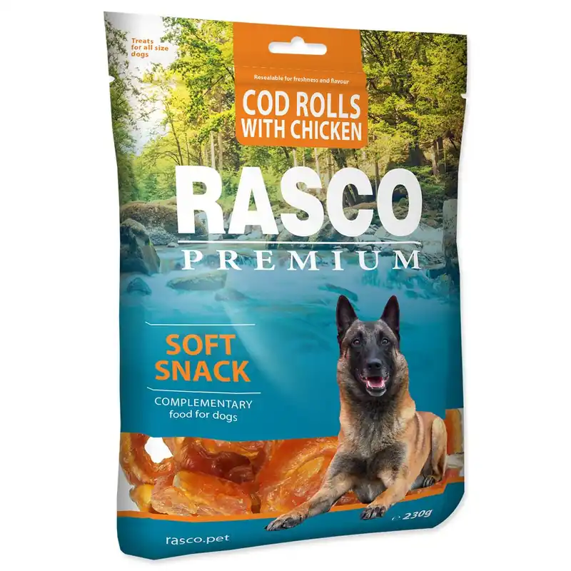 Pochoutka RASCO Premium tresčí rolky obalené kuřecím masem (230g) Omezená Nabídka