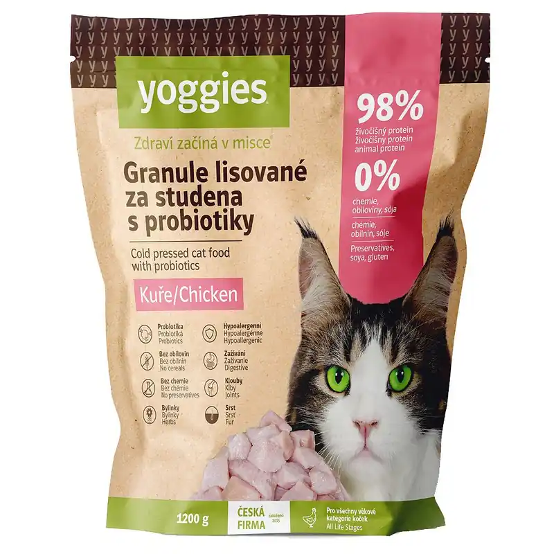 1,2kg Yoggies Granule pro kočky s kuřecím masem, lisované za studena s probiotiky Kup Teď