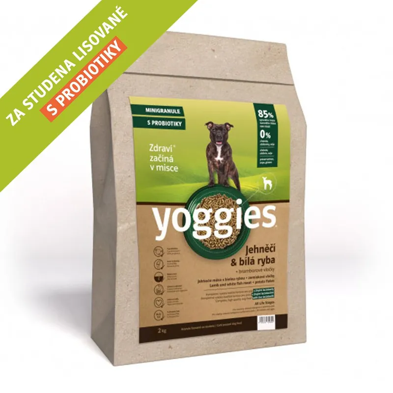 Nakupujte Hned 2 kg, MINIGRANULE Yoggies, jehněčí a bílá ryba, granule lisované za studena s probiotiky