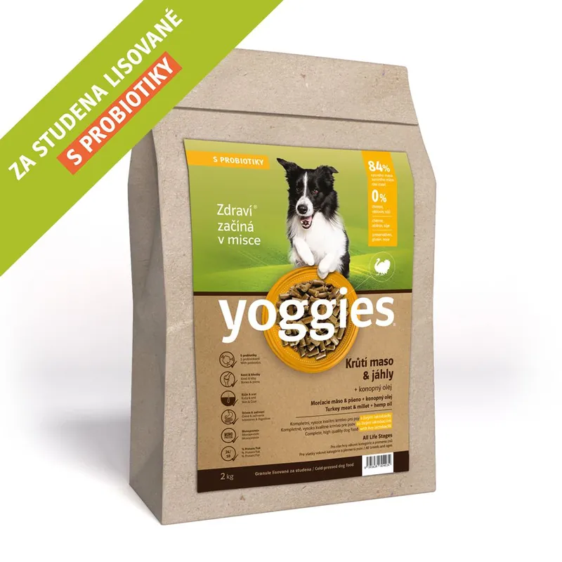 Cenově Výhodný 2kg Yoggies Krůtí maso&jáhly, granule lisované za studena s probiotiky