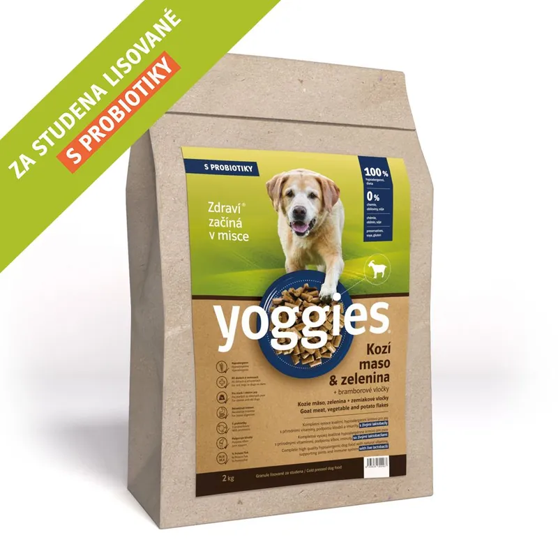 2kg Yoggies Kozí maso&zelenina, hypoalergenní granule lisované za studena s probiotiky Akční Nabídka