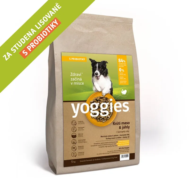 5 kg, Yoggies Krůtí maso&jáhly, granule lisované za studena s probiotiky Expresní Doručení