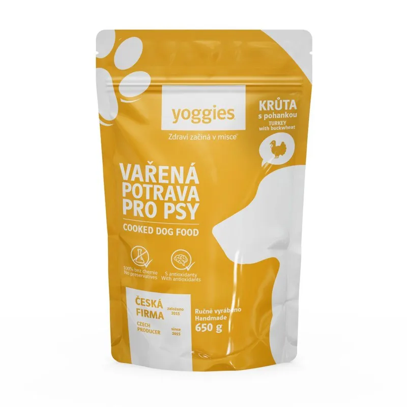 650g Yoggies Vařená potrava pro psy – krůtí maso s pohankou Akční Nabídka