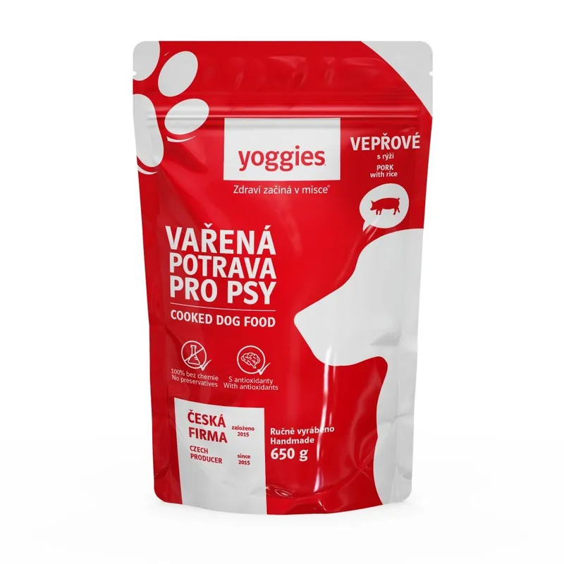 Zlevněný 650g Yoggies Vařená potrava pro psy – vepřové maso s rýží