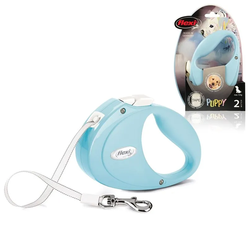 Značkový flexi Puppy S pásek, 2m/12kg, světle modrá
