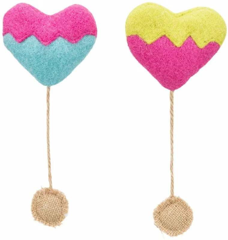 Cenový Hit HEART - srdce, šustící hračka pro kočky s katnipem, 8 cm/18 cm, plsť/juta