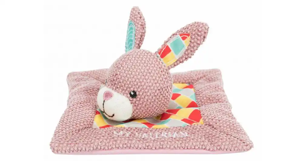 JUNIOR snuggler - plyšový mazlíček, čtverec s králičí hlavou 13 x 13 cm Nízká Cena
