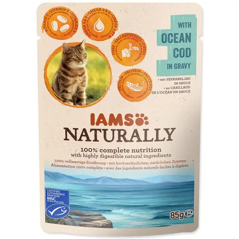 Kapsička IAMS Cat Naturally with Natural Cod in Gravy 85g Přímo Od Výrobce