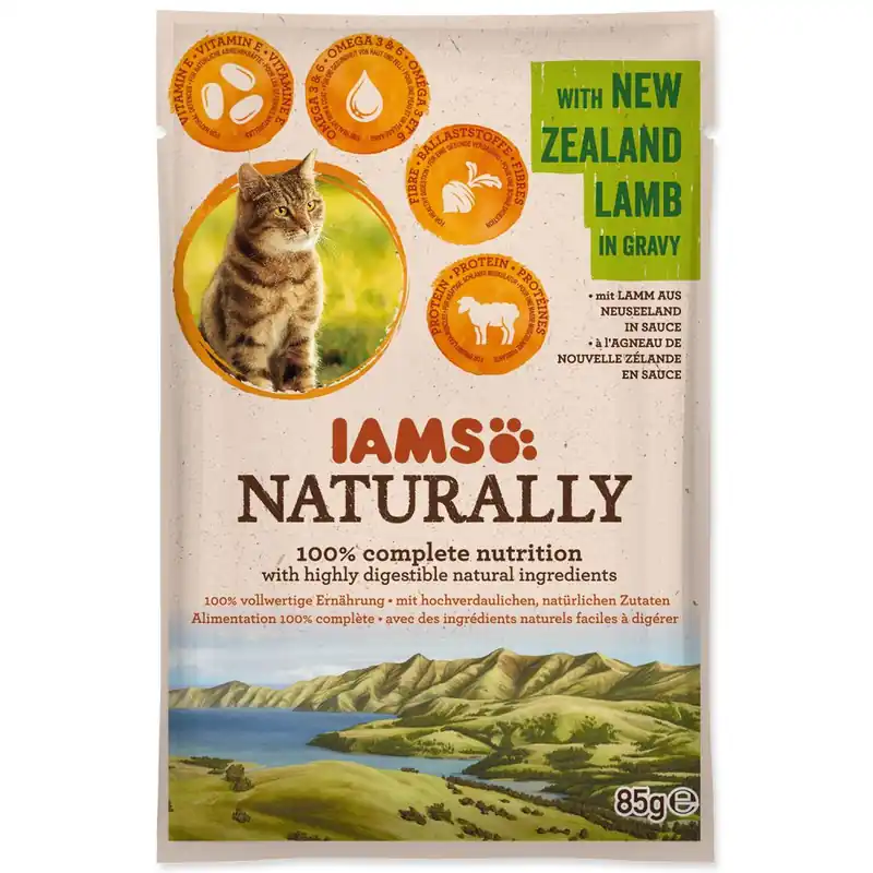 Aktuální Kapsička IAMS Cat Naturally with New Zealand Lamb in Gravy 85g
