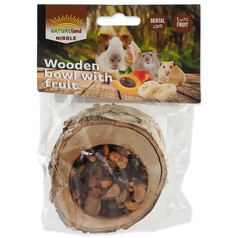 Miska NATURE LAND Nibble plněná bylinkami dřevěná (120g) Sezónní Sleva