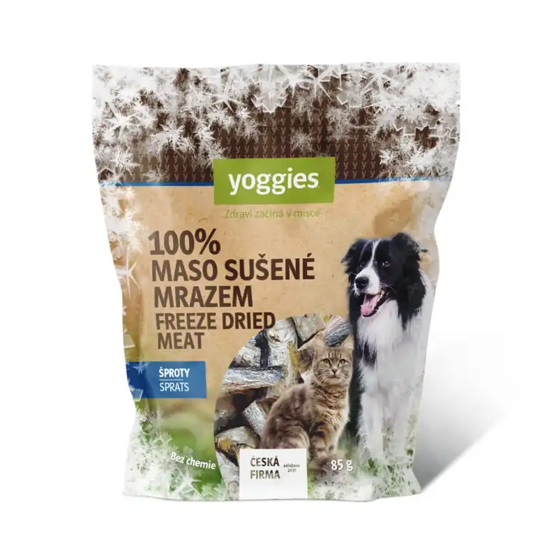 Super Cena Mrazem sušené (lyofilizované) šproty Yoggies 85 g Pamlsek pro psy a kočky