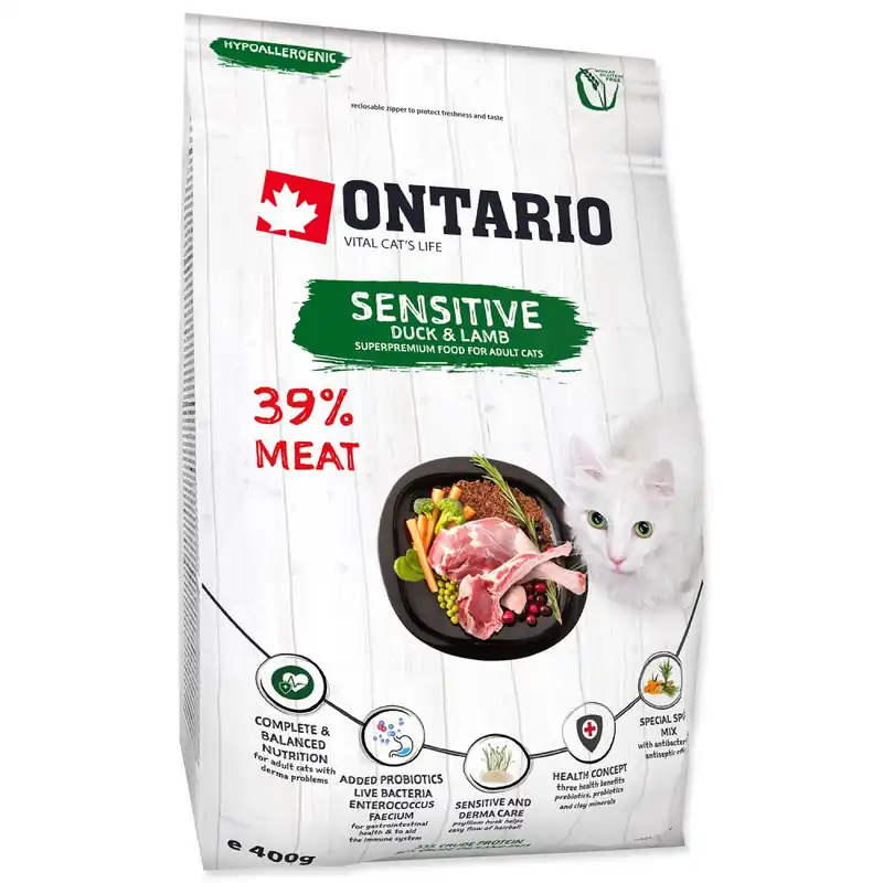 Omezená Nabídka ONTARIO Cat Sensitive / Derma 6.5kg