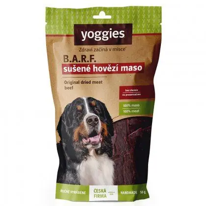 Sušené hovězí maso pro psy Yoggies, (proužky) vakuově balené, 50g Top Prodej