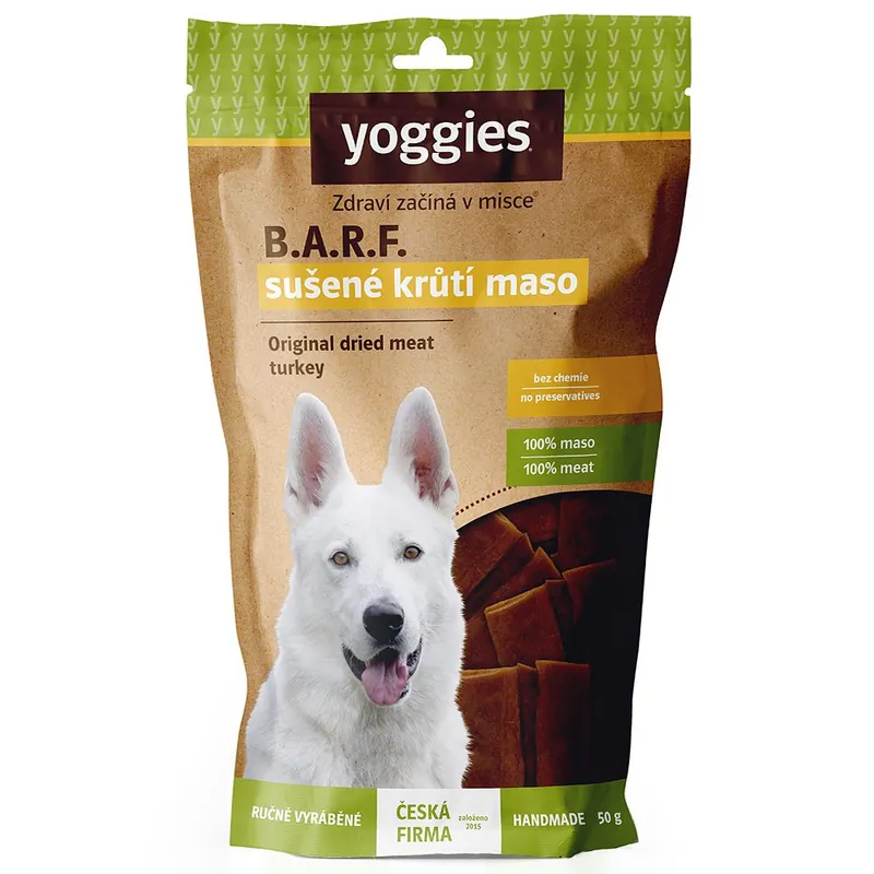 Sušené krůtí maso pro psy Yoggies, (proužky) 50g Pamlsek pro psy Speciální Cena