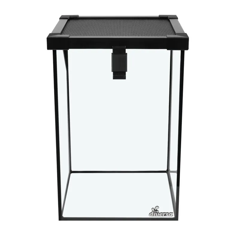 Levný Terarium skleněné s černou síťkou 20 x 20 x 30 cm výška, vrchní otvítrání