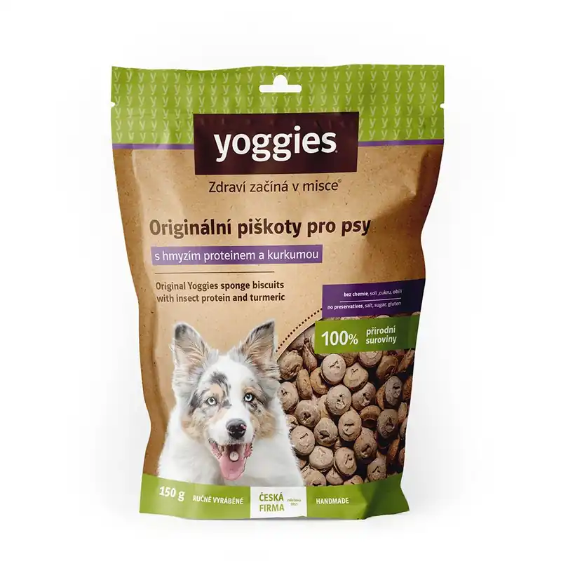 Yoggies hypoalergenní bezlepkové piškoty s hmyzím proteinem a kurkumou 150g Bezpečná Platba
