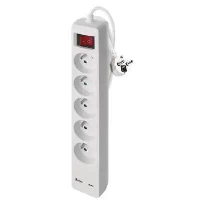 Super Cena Prodlužovací zásuvka 5x s vypínačem a USB A+C, 3m