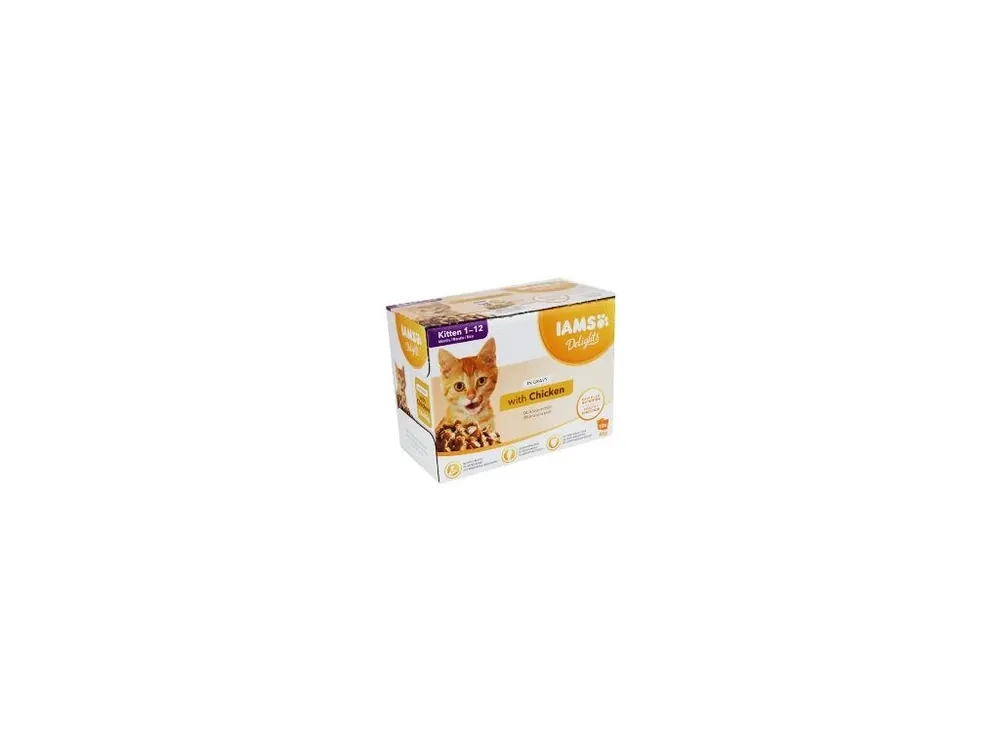 Iams Cat Kitten Delights kapsa Chicken in gravy 12x85g Speciální Cena