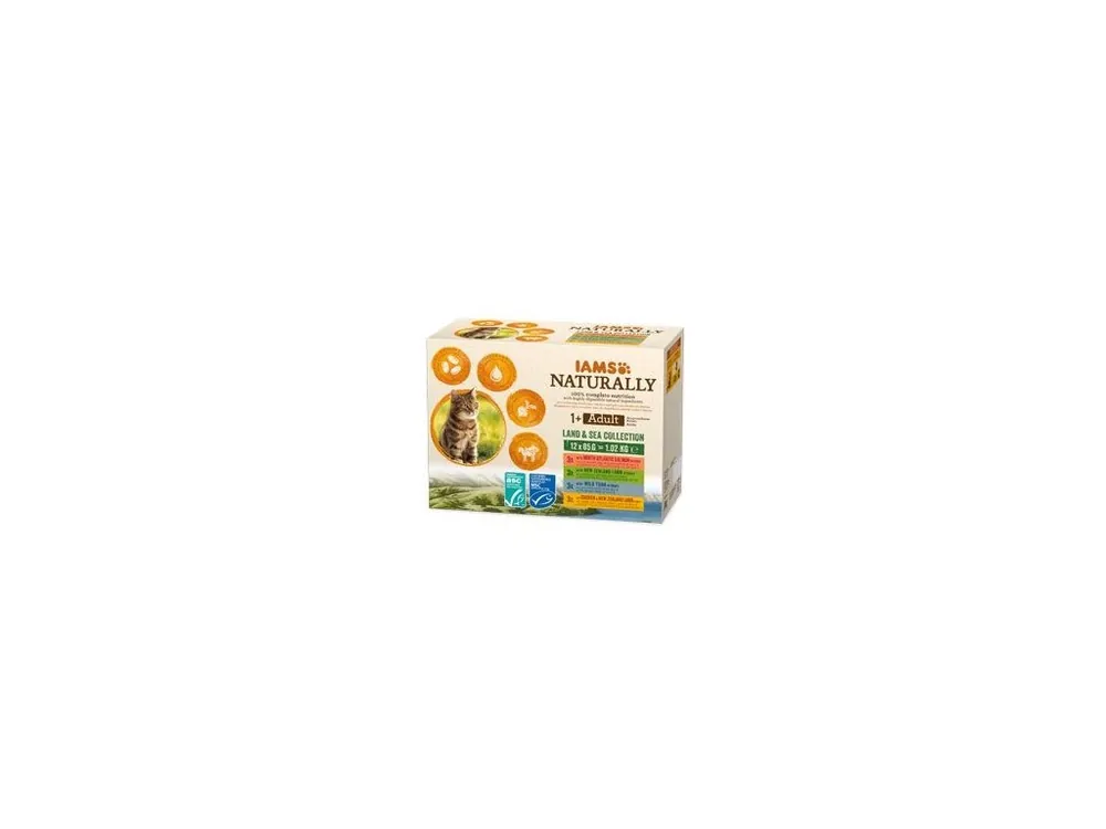 Iams Cat Adult Naturally kapsa Land&Sea in gravy12x85g Tovární Cena