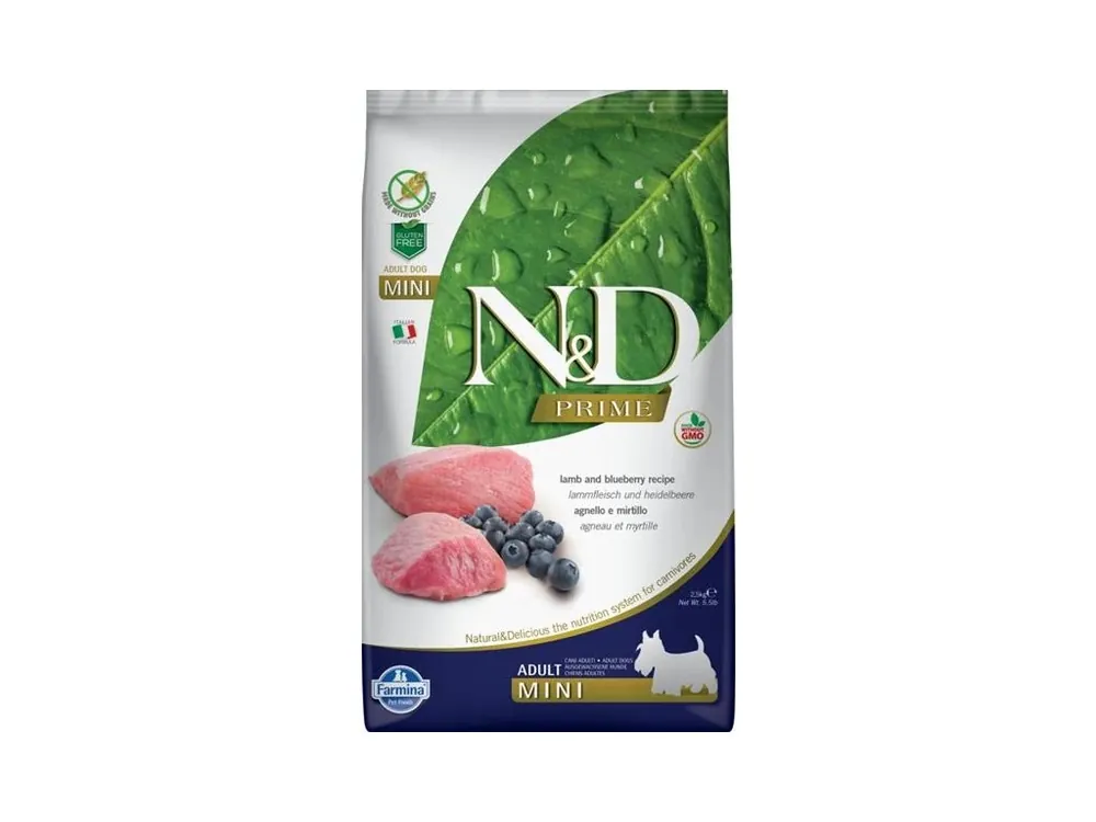 N&D PRIME Dog GF Lamb & Blueberry Adult Mini 2,5 kg Tovární Cena