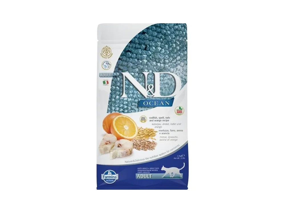 N&D OCEAN Cat LG Cod, Spelt, Oats & Orange Adult 1,5 kg Koupit Online