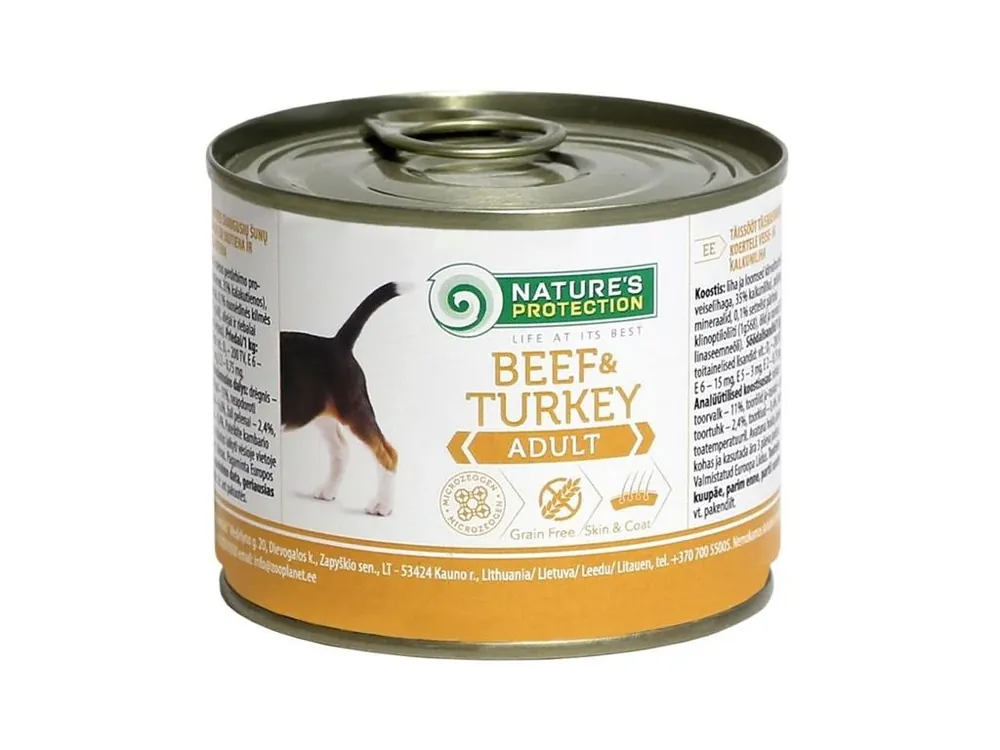 Výprodej Nature‘s Protection Dog konz. Adult hovězí/krůta 200 g