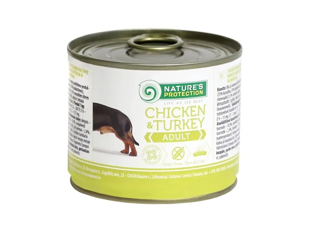 Sezónní Sleva Nature‘s Protection Dog konz. Adult kuře/krůta 200 g