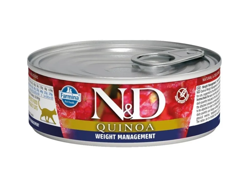 N&D QUINOA Cat konz. Weight Management Lamb & Broccoli 80 g Nová Kolekce