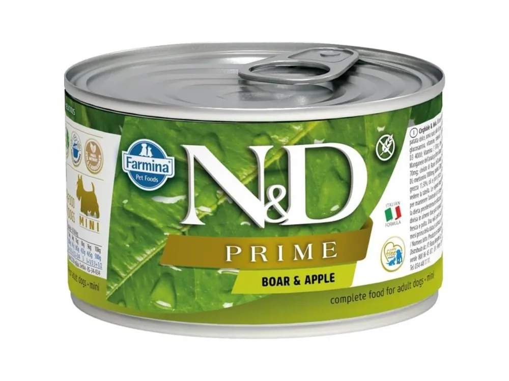 Ověřený N&D PRIME Dog konz. Wild Boar & Apple Mini 140 g