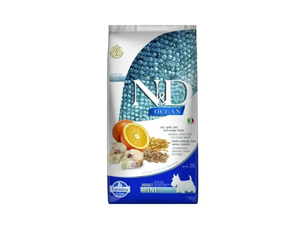 Nízká Cena N&D OCEAN Dog LG Cod, Spelt, Oats & Orange Adult Mini 7 kg
