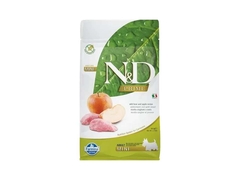 Vysoce Kvalitní N&D PRIME Dog GF Wild Boar & Apple Adult Mini 800 g