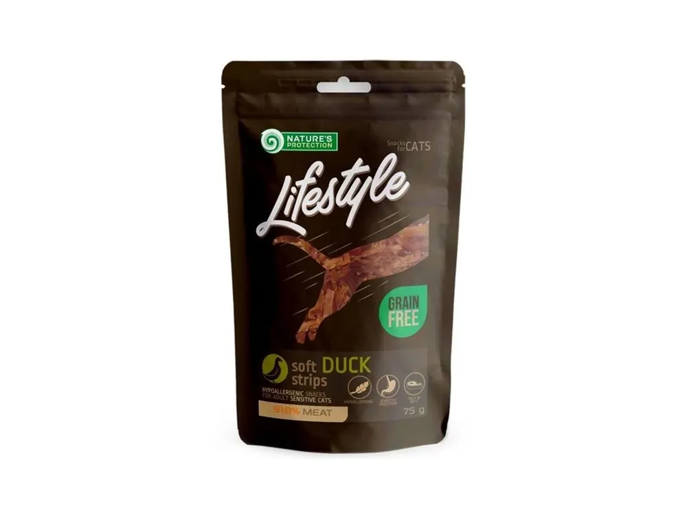 Dokud Zásoby Vydrží Nature‘s Protection Cat snack Lifestyle kachní plátky 75 g