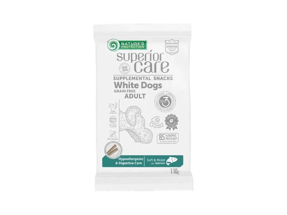 Cenově Výhodný Nature‘s Protection Superior Care Snack White Dogs Hypoallergenic & Digestive Care GF Salmon 110 g
