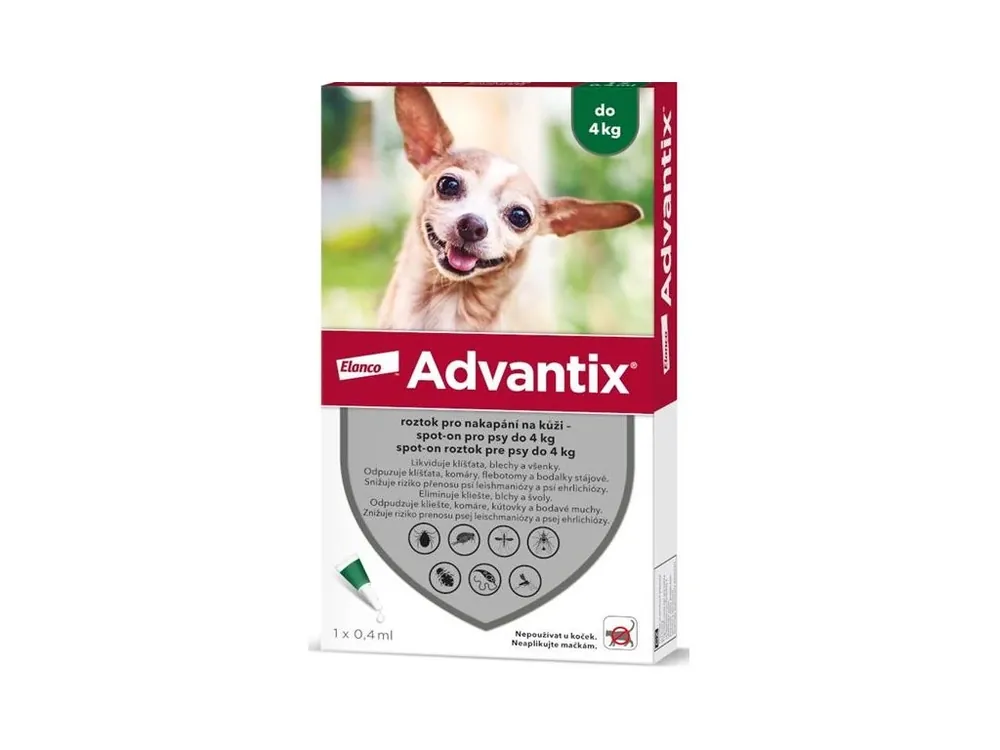 Advantix S.O. pes do 4kg a.u.v. zelený sol 1 x 0,4 ml Objednat Nyní
