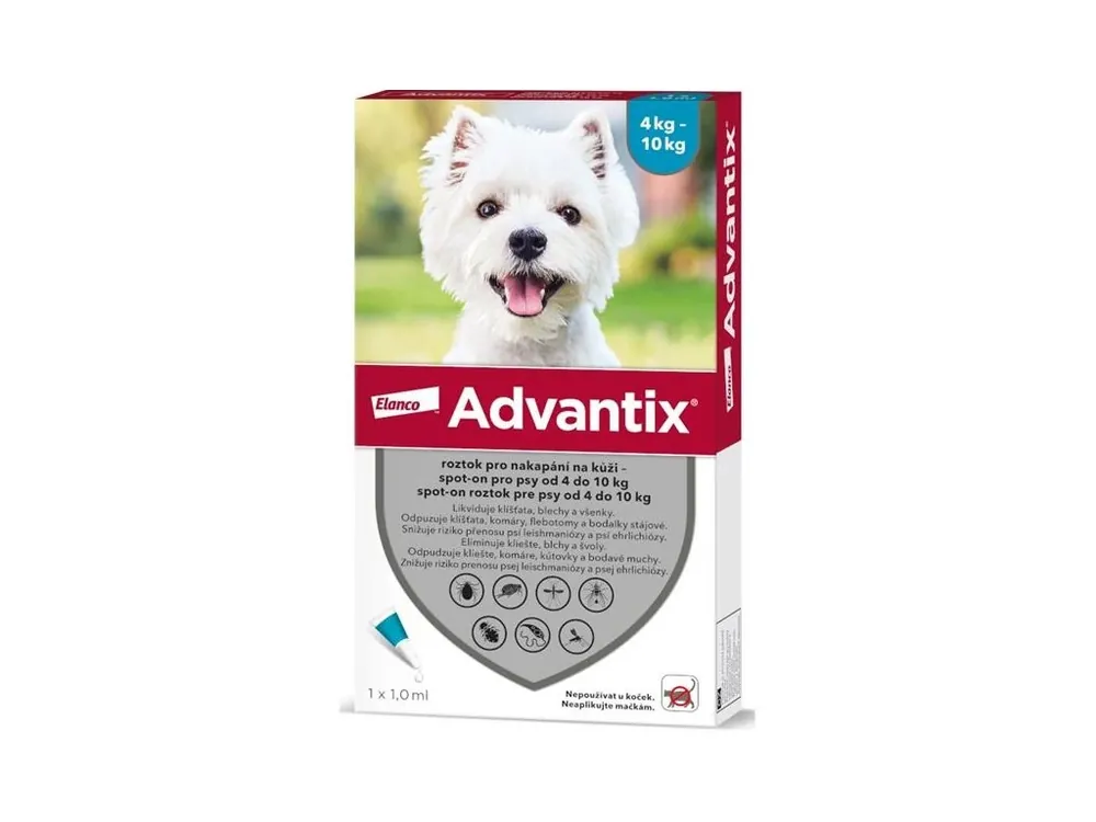 Finální Výprodej Advantix S.O. pes 4-10kg a.u.v. modrozelený sol 1 x 1 ml
