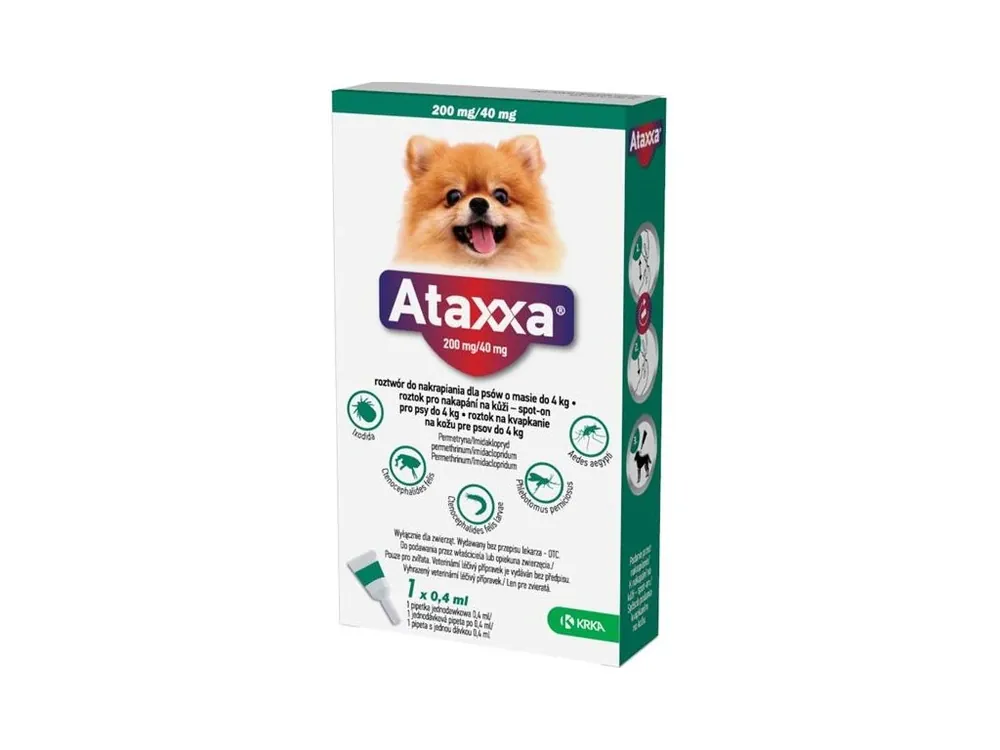 Nejlepší Cena Ataxxa pro psy S 1x200mg/40mg tmavě zelená sol 1 x 0.4 ml(do 4kg)