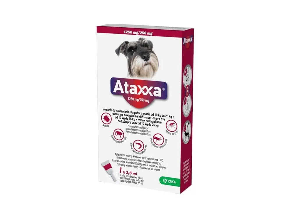 Finální Výprodej Ataxxa pro psy L 1x1250mg/250mg červená sol 1 x 2.5 ml(10-25kg)