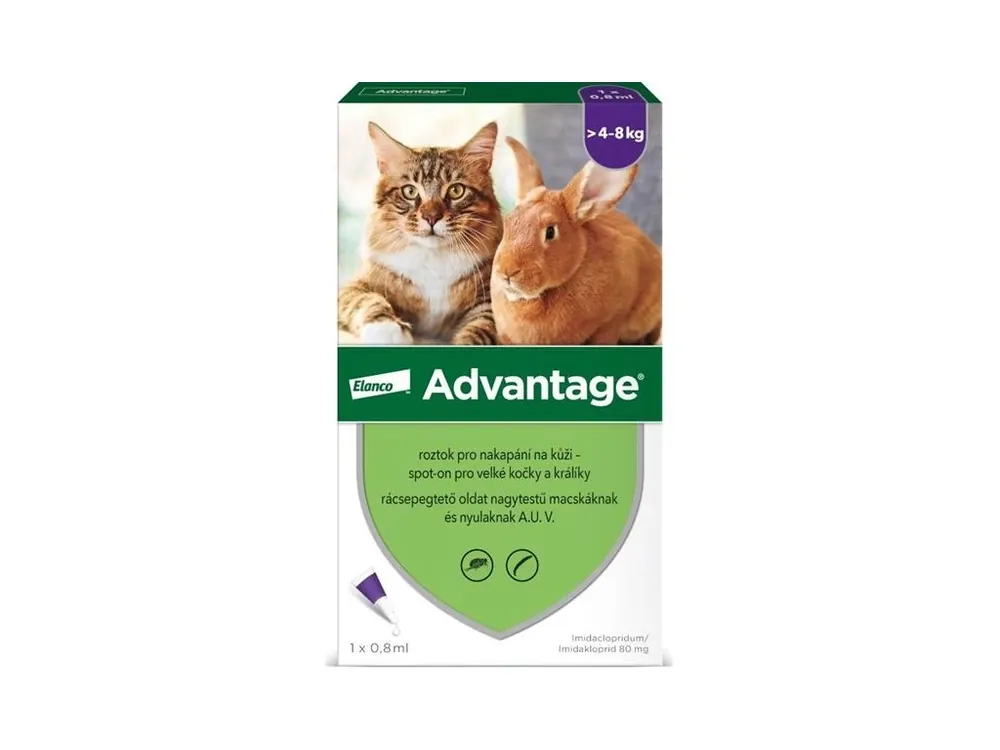 Sezónní Sleva Advantage 80mg pro velké kočky a králíky, 1x 0,8ml roztok pro nakapání na kůži - spot-on, fialový
