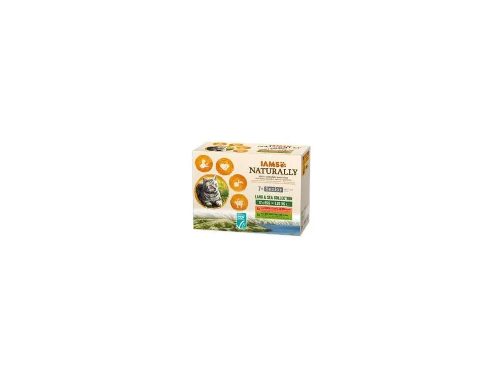 Sleva Iams Cat Senior Naturally kapsa Land&Sea in grav12x85g