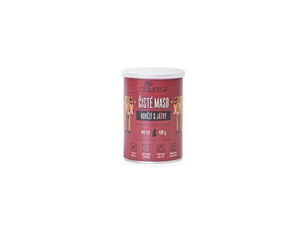 Aktuální NATURECA konz. hovězí s játry pro psy 400g