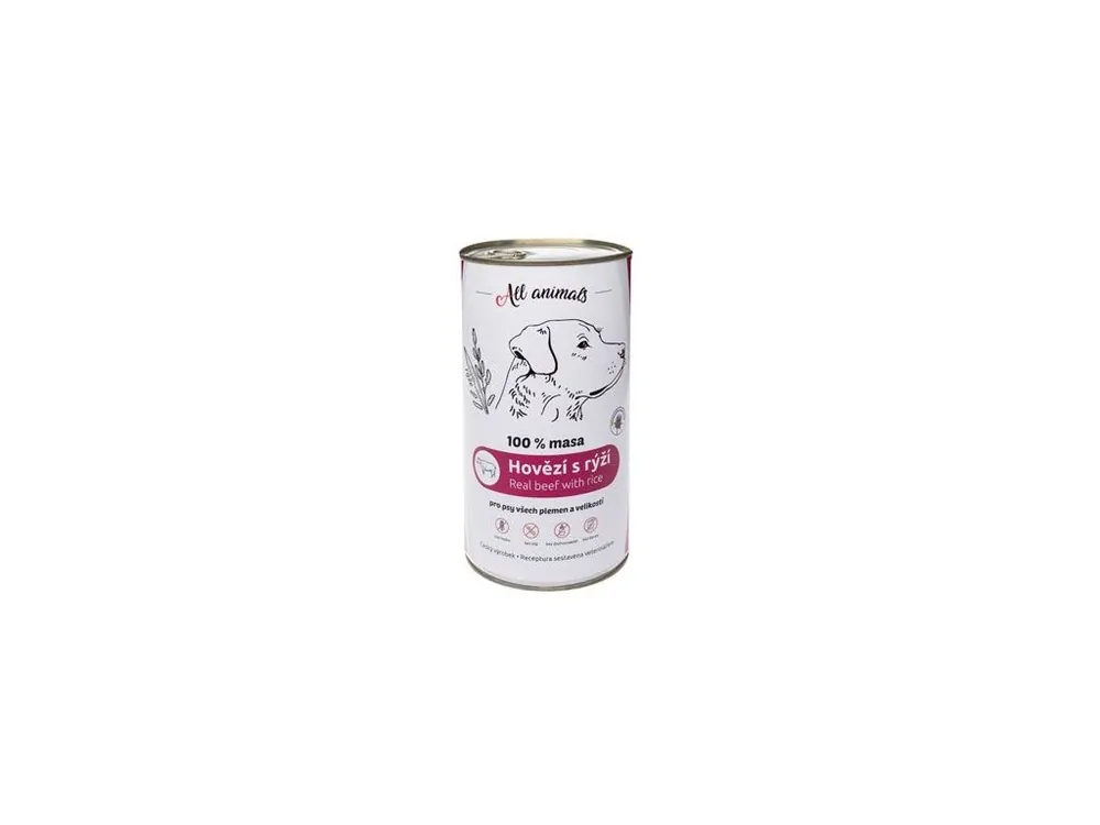 All Animals DOG konz. Hovězí mleté s rýží 1200g Akce