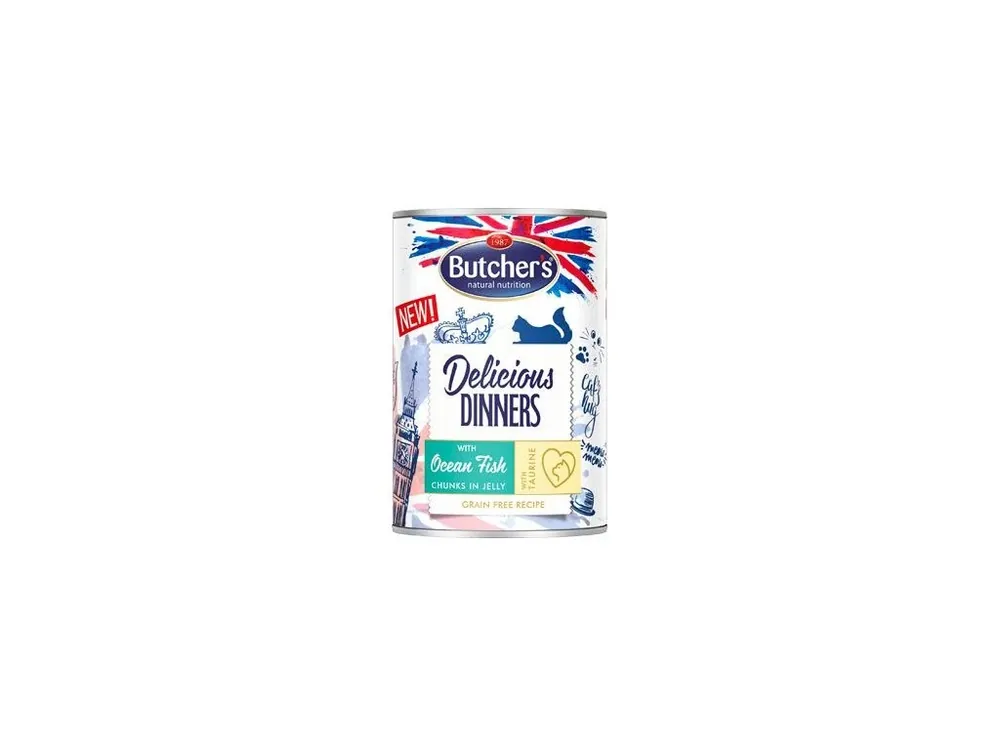 Butcher‘s Cat Delic.Dinners moř.ryby v želé konz.400g Nejlepší Cena