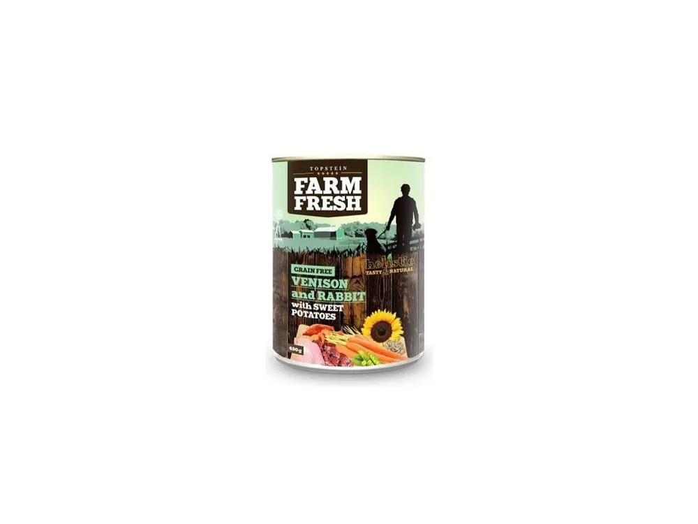 Cenová Bomba Farm Fresh Dog Venision&Rabit+Sweet Potatoes konz 800g