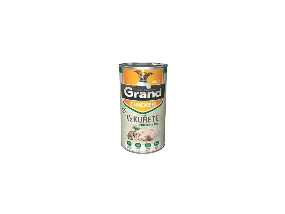 GRAND Dog konz. Deluxe Adult kuře s 1/2 kuřete 1300g Sezónní Sleva
