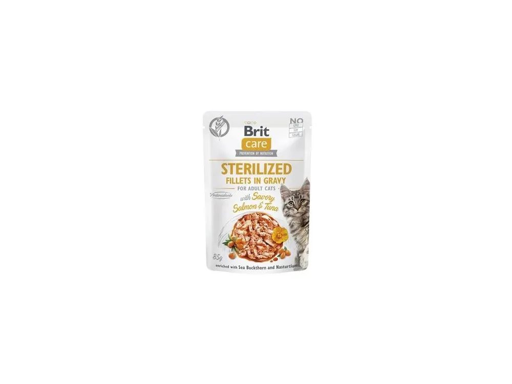 Brit Care Cat Fillets in Gravy Steril. Salmon&Tuna 85g Cenový Hit