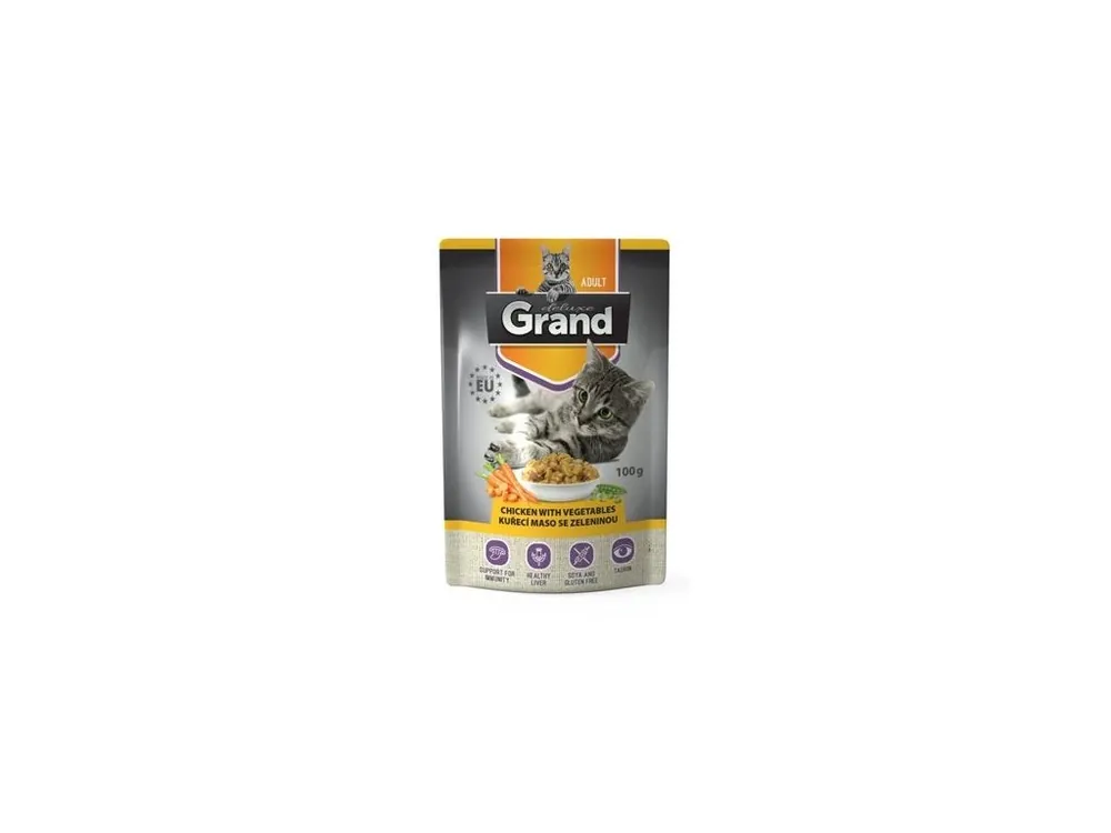 Omezená Nabídka GRAND Cat kapsa Deluxe Adult kuřecí maso se zelen.100g