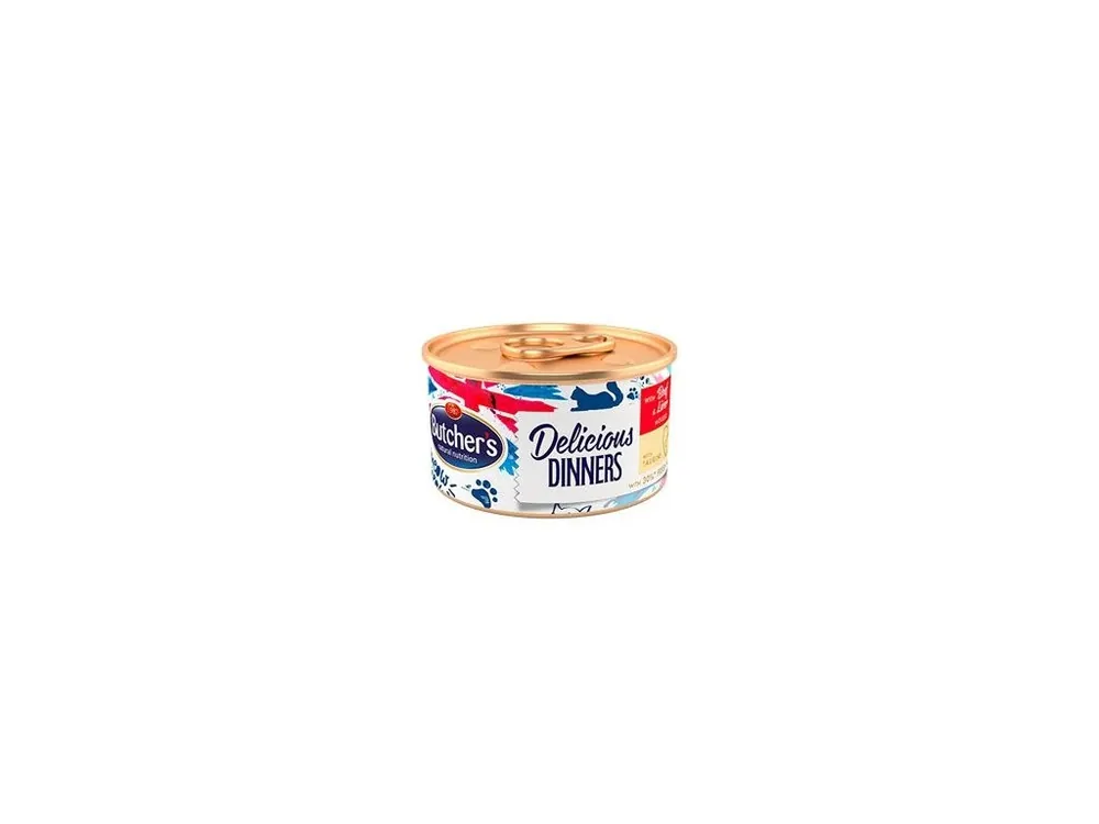Sleva Butcher‘s Cat Delic.Dinners hovězí+játra konz. 85g