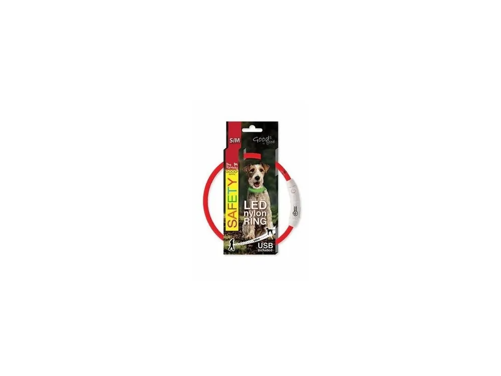 Obojek DOG FANTASY světelný USB červený 45cm 1ks Výprodej
