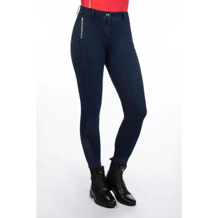 Akční Nabídka Dámské rajtky HKM Aruba Denim fullgrip - Barva Tmavě modráVelikost 42